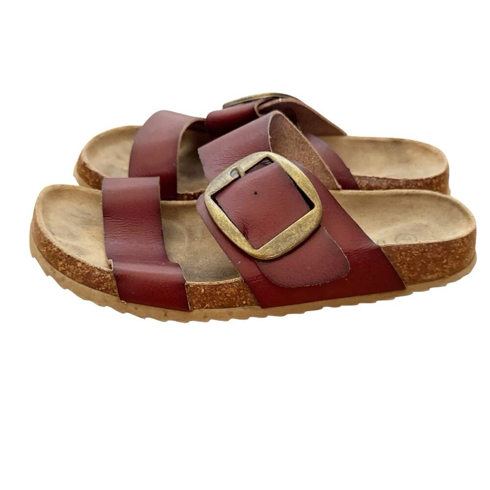 Bjorndal Courtney Slide Shoes Brown Double Straps Big Brass‎ Buckle Women's 7